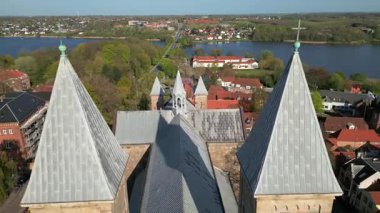 Summer panorama of Viborg, Midtjylland, Denmark. Aerial skyline view of the old town. Viborg ancient cathedral in the middle of Denmark, Traditional danish architecture. Street in Viborg, 