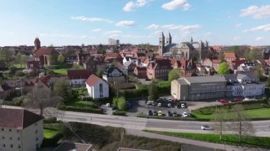 Summer panorama of Viborg, Midtjylland, Denmark. Aerial skyline view of the old town. Viborg ancient cathedral in the middle of Denmark, Traditional danish architecture. Street in Viborg, 
