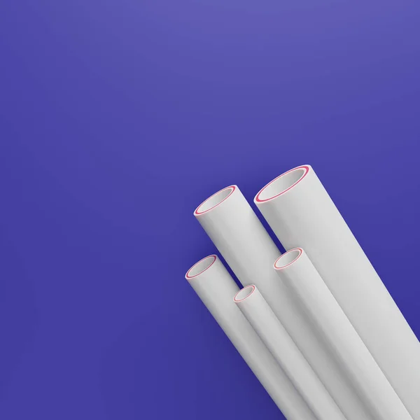 Set Of Polypropylene Plastic Pipes On Blue Background