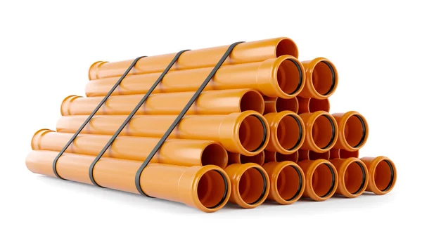 3 boyutlu illüstrasyon, beyaz arka planda izole edilmiş PVC kanalizasyon borusu