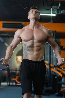 Spor salonundaki bir atlet simülatördeki eller için egzersiz yapıyor. Spor yaşam tarzı. güzellik ve sağlık