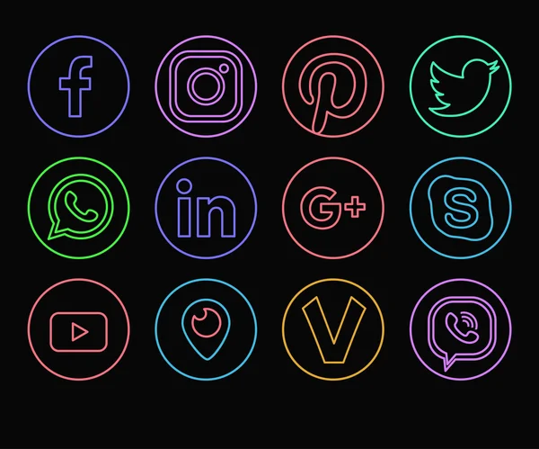 Internet Icons. Цветной контур линии. Неон . — стоковый вектор