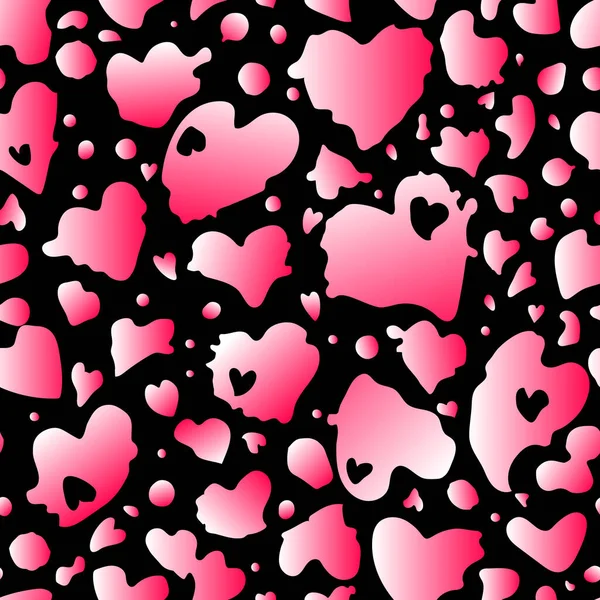 Hartslag naadloos patroon. Valentijnsdag abstract liefdessymbool grappige romantische textuur. Kinderen vector rood met roze kleur illustratie op zwarte achtergrond. Girly mode oppervlak ontwerp — Stockvector