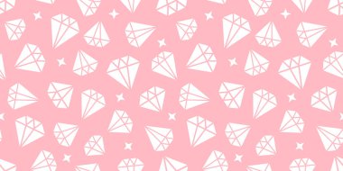 Kız elmasları kusursuz desen. Şirin pembe bir arka planda vektör beyaz geometrik çizim. Modern tatlı tasarım kız işi soyut doku. Bebek kumaşı modası