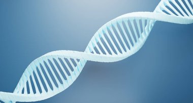 3D resimleme DNA kompleksi sarmal yapı biyolojisi tıp bilimi seri molekül genetik kavramını araştırıyor. Soyut DNA dizaynının dijital 3D modeli mavi arkaplanda izole edildi