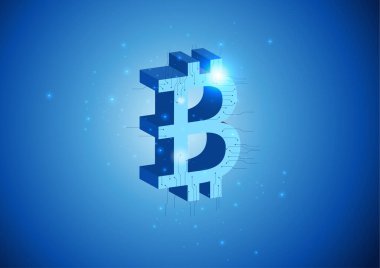 Küresel Soyut Dijital Bitcoin Kripto para birimi vektörü arka planı. Para birimi ve dünya hologramı. Bitcoin Futuristik Bilim Kurgu Teknolojisi kavramsal mavi parlayan elektrik lambaları. Vektör illüstrasyonu