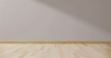 Ahşap döşeme iç tasarımında boş oda beyazı. oda modern, minimal japon tarzı. Alanınıza mesaj atmak için duvar beyazı. 3B görüntüleme.
