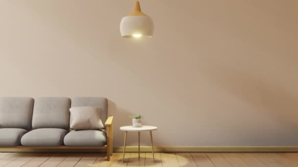 Minimale Interieur Ontwerp Kamer Met Bank Lage Tafel Decoratie Plant — Stockvideo