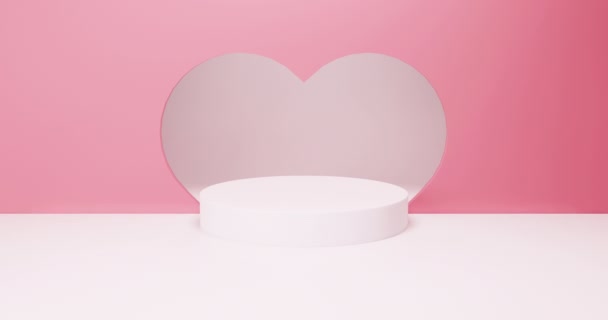 Valentine's day stage podium mock up with pink heart product display showcase 3d render. Stand podium haut de gamme moderne. Carte de vœux pour la Saint-Valentin avec espace de copie le 14 février de l'amour. — Video