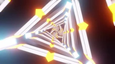 Bilimkurgu Animasyon Gelişmiş Teknoloji Portal 3D görüntüleme döngüsü. VJ müzik döngüsü. Üçgen Neon Tüneli döngüsü. Modern neon ışıklarda soyut uçuşlar. Üçgenli metal koridor..