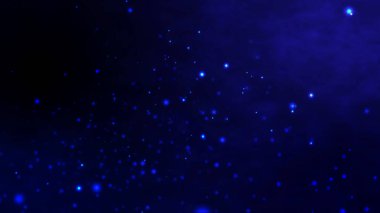 Mavi arka planda koyu renkli parlak toz parçacıkları yavaş çekimde. Dynamic 'in hareketli grafik animasyonu rüzgarda savruluyor. Soyut dijital siber ve teknoloji