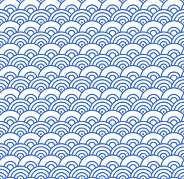 Kusursuz soyut mavi dalga desenli Japon geleneği. Kumaş dokusu retro dekoratif duvar kağıdı. Çin geleneksel oryantal süs arka planı, mavi bulutlar pürüzsüz çizimler