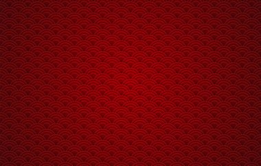 Kusursuz soyut kırmızı dalga desenli Japon geleneği. Kumaş dokusu retro dekoratif duvar kağıdı. Mutlu Çin Yeni Yılı Geleneksel Doğu süslemeleri, Kırmızı Bulutlar desenli çizimler