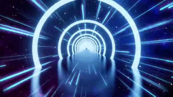 Moto Loop Anello Neon Incandescente Sfondo Stellare Galassia Scura Cyber — Video Stock