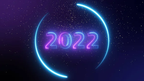 2022 Numaralı Neon Işığı Parlıyor 2022 Mutlu Yeni Yıl Mor — Stok fotoğraf