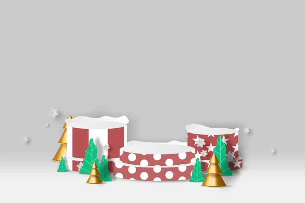 Podium Produto Stand Para Evento Natal Para Comemorar Arte Papel —  Vetores de Stock