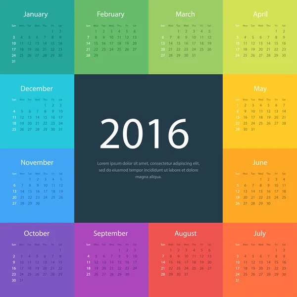 2016 calendar simple design — Stock Vector