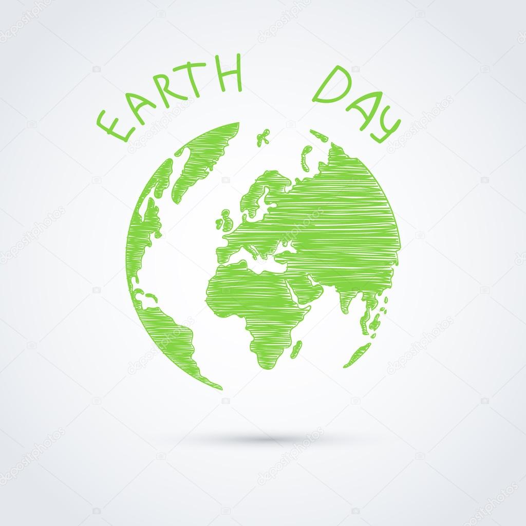 Green planet against white background