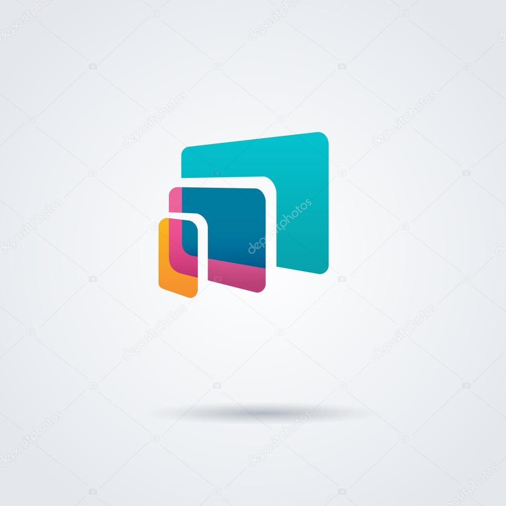 Colorful computer laptop, tablet ,phone logos against white background