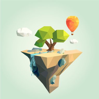 Düşük Poli Island hava balonu ile