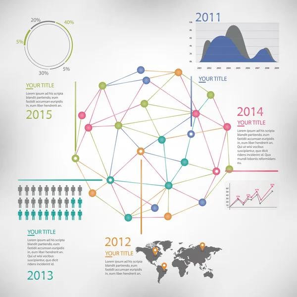 Infografías en un globo esférico — Vector de stock