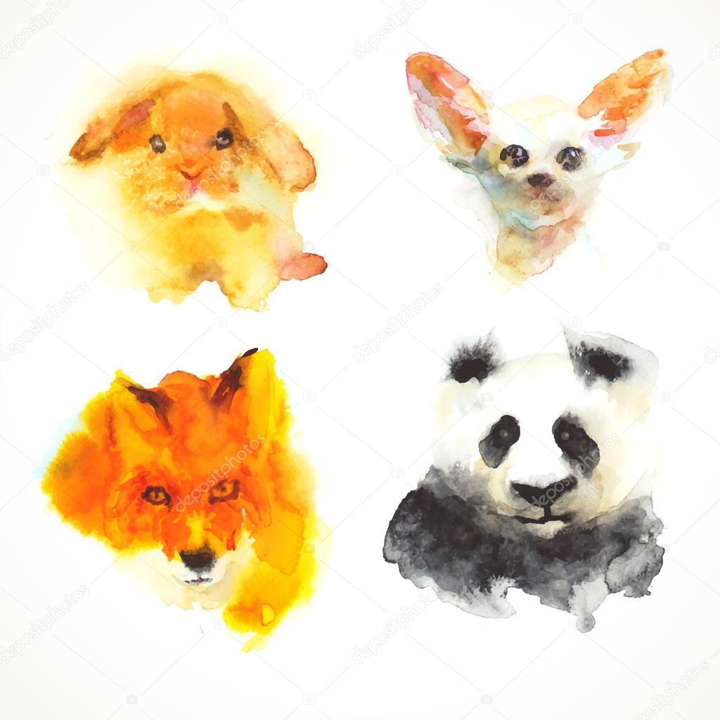 Set of watercolor animals