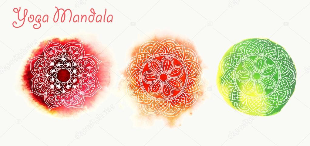 Three watercolor mandalas