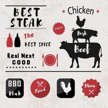 Sığır eti, tavuk ve domuz eti etiketleri topluluğu