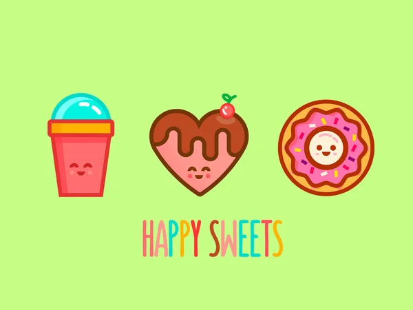 Happy sweets characters — Stock Vector