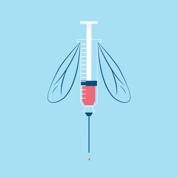 Syringe with mosquito wings — Stock Vector