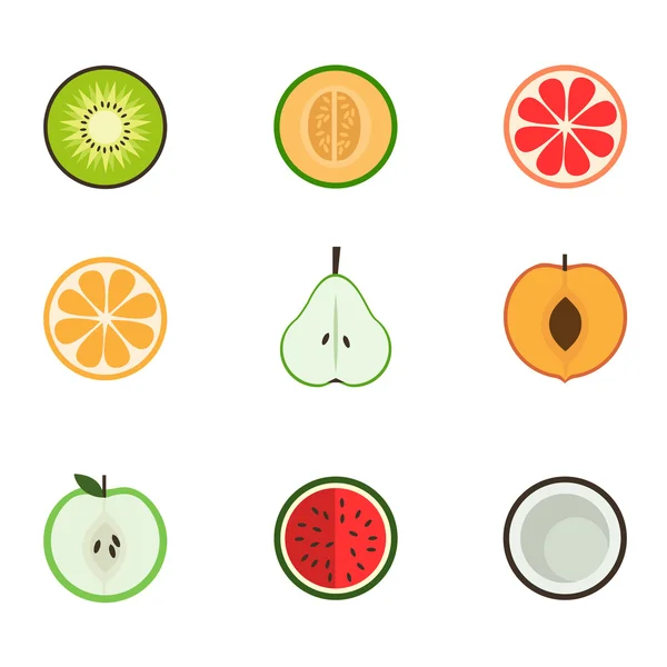 Iconos planos de frutas — Vector de stock