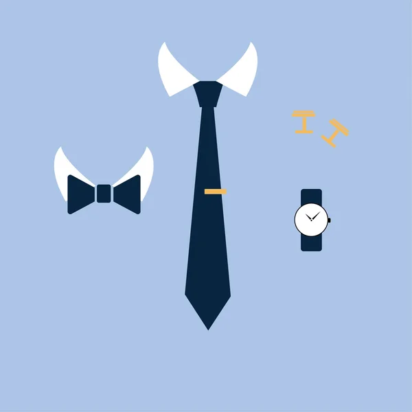 Vestido masculino, corbata, mariposa — Vector de stock