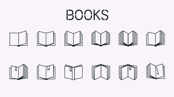 Ícones de linha conjunto de livros — Vetor de Stock