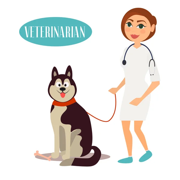 Médico veterinario femenino con perro — Archivo Imágenes Vectoriales