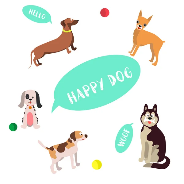 Conjunto de feliz desenhos animados cães —  Vetores de Stock