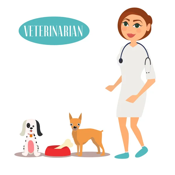 Veteriner Doktor köpeklerle — Stok Vektör