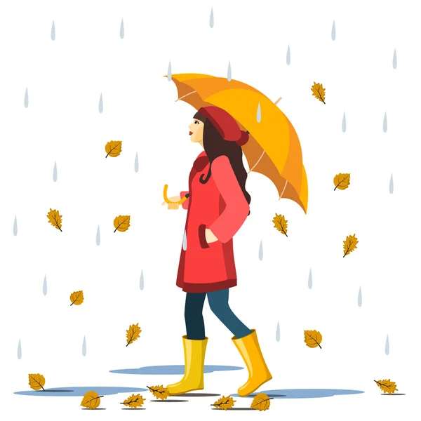 Girl in automn falling leaves — Stock Vector