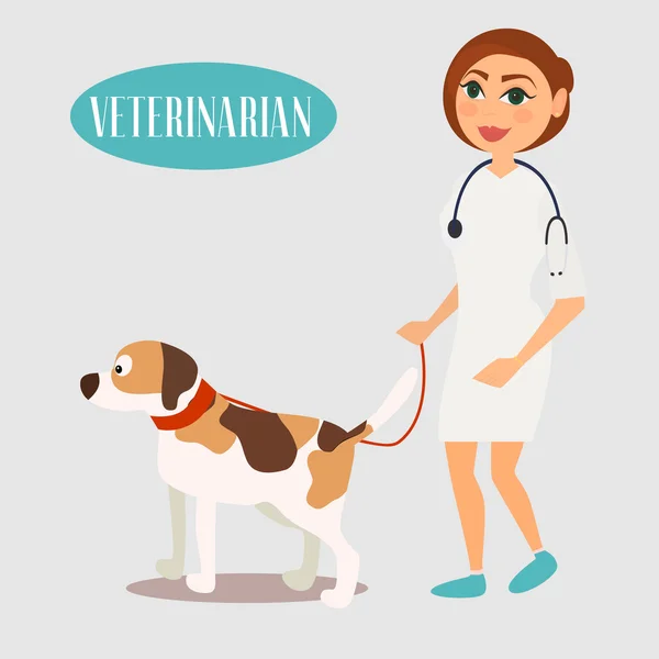 Woman veterinarian with a dog . — Stockvector