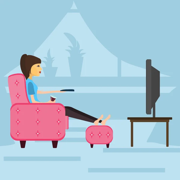 Dinlenme, televizyon izlerken kız — Stok Vektör