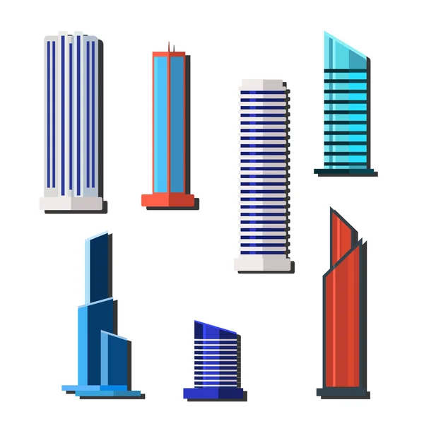 Iconos de rascacielos ambientados en estilo plano detallado . — Archivo Imágenes Vectoriales