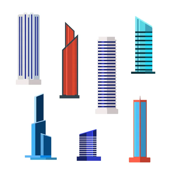 Iconos de rascacielos ambientados en estilo plano detallado . — Vector de stock