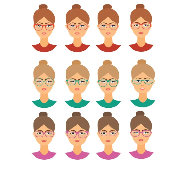 Reihe von Mädchen verschiedene Gesichtsformen — Stockvektor