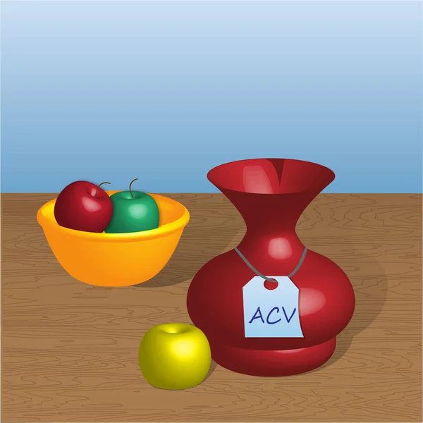 Яблочный уксус и яблоки — стоковый вектор