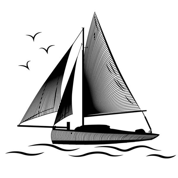 Navegación en barco en un mar — Vector de stock