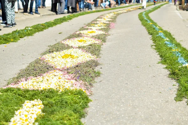 Hermosa decoración de flores de fondo, vista superior plana laico —  Fotos de Stock