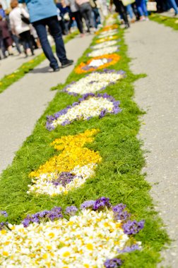 Güzel çiçek dekorasyon arka plan, üstten görünüm düz yatıyordu