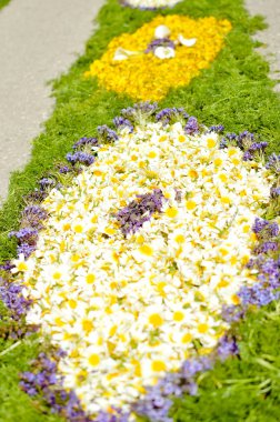 Güzel çiçek dekorasyon arka plan, üstten görünüm düz yatıyordu