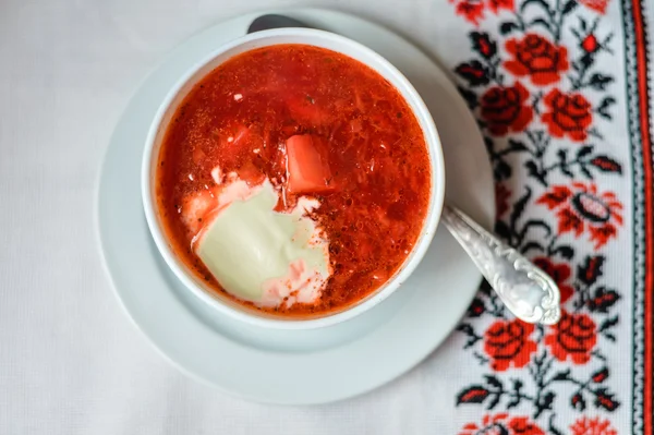 Vista superior de Borsch - cocina tradicional ucraniana . — Foto de Stock