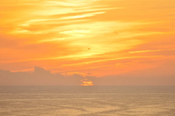 Zlatá krásný západ slunce nad oceánem — Stock fotografie