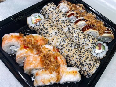 sushi set, red fish, rice, seafood, Japanese cuisine, fish
